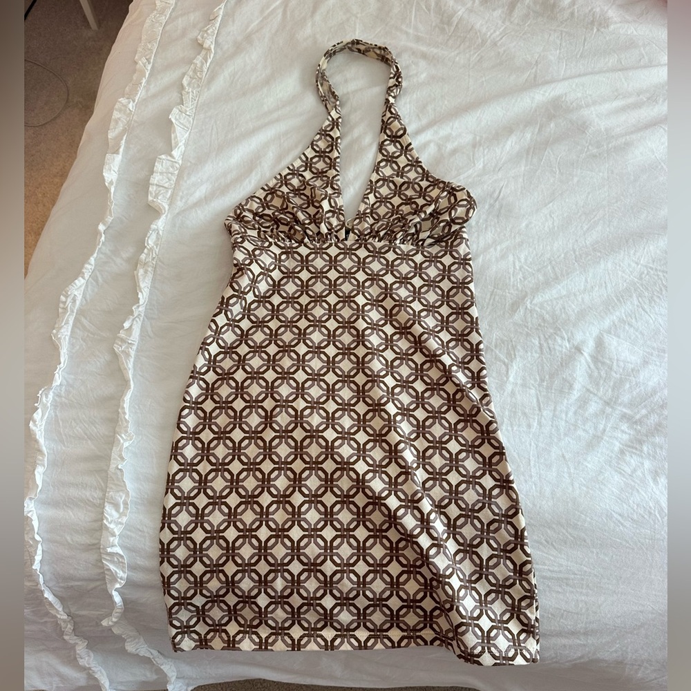 Motel Rocks Brown & Cream Low Cut Dress